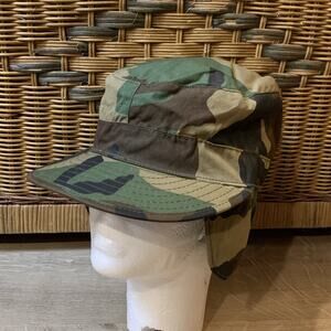 US Army Woodland Field Cap Hat W Ear Flaps - 6-3/4 - 8415-01-084-1684 USGI Green